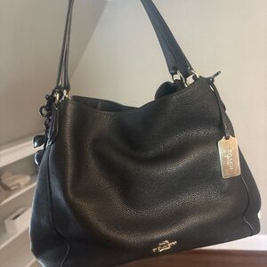 Coach Black Pebbled Leather Shoulder Bag with Gold Tag